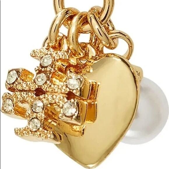 NWOT Tory Burch Kira Gold, Logo, Pearl Charm Dangle Earring’s - Picture 2 of 5